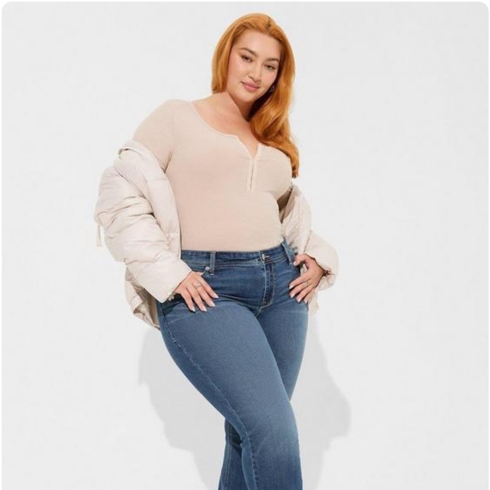 Torrid Size 1 Taupe Super Soft Rib Scoop Neck Hook and Eye Long Sleeve Top NWT